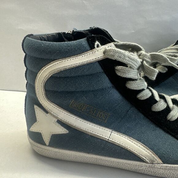 Golden Goose NWB Suede/leather Slide hightop Classic sneakers black/blue size 42 - Picture 2 of 16